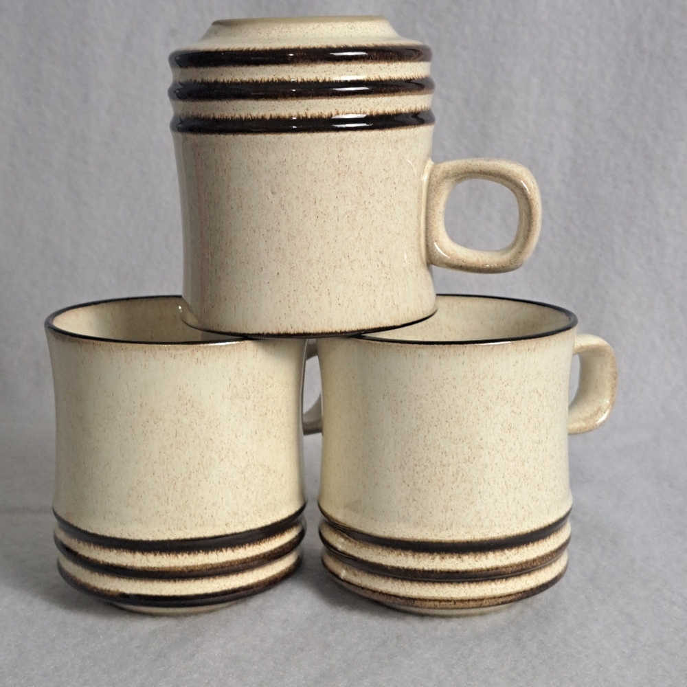 Denby-Langley Sahara Mugs Set of 3 – New 3.5" Stoneware Tan/Brown Cups
